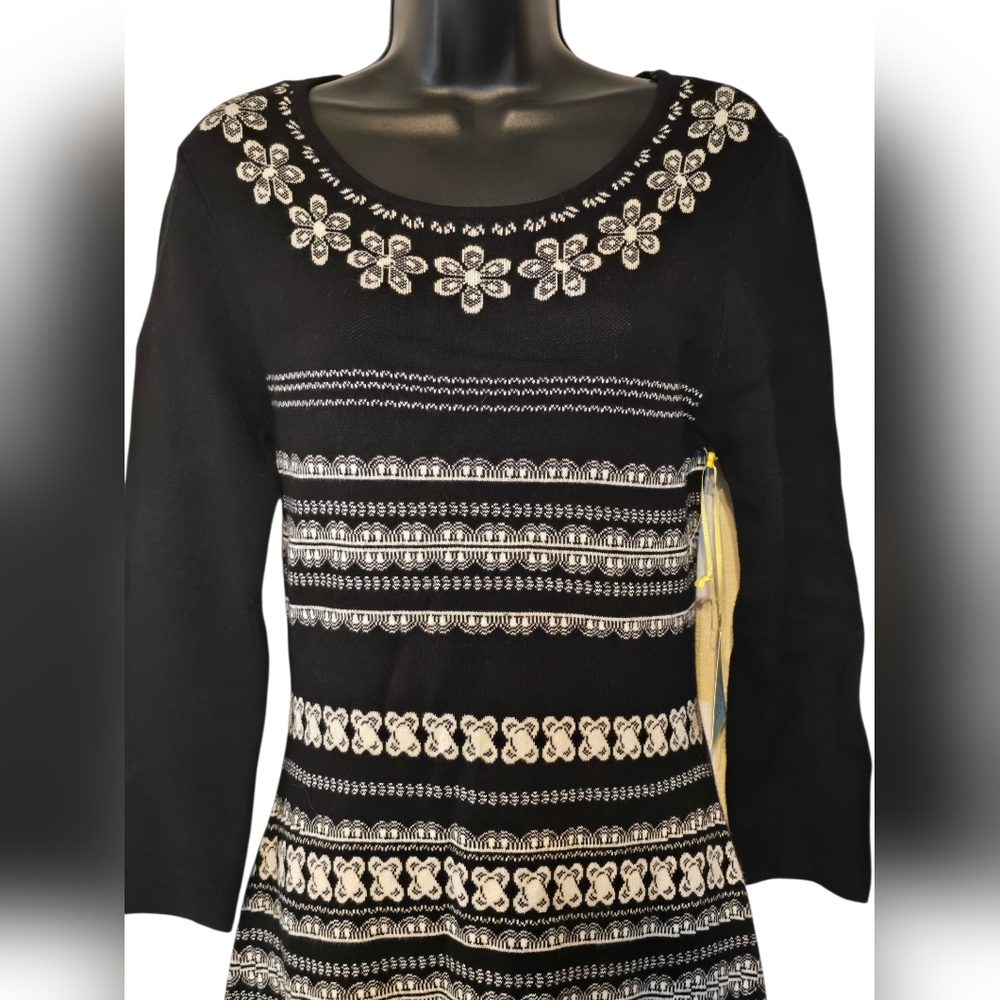 CeCe Elegant Black and White A-Line Jacquard Knit Dress Size Small NWT - Picture 6 of 9